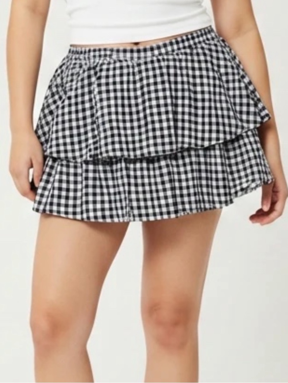 Madewell Navy Gingham Plaid Tiered Skirt